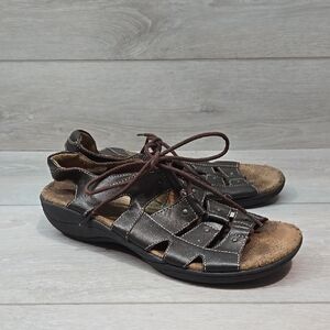 Taos Women Brown Leather Sandals with Lace-Up Design Shoes Sz 9